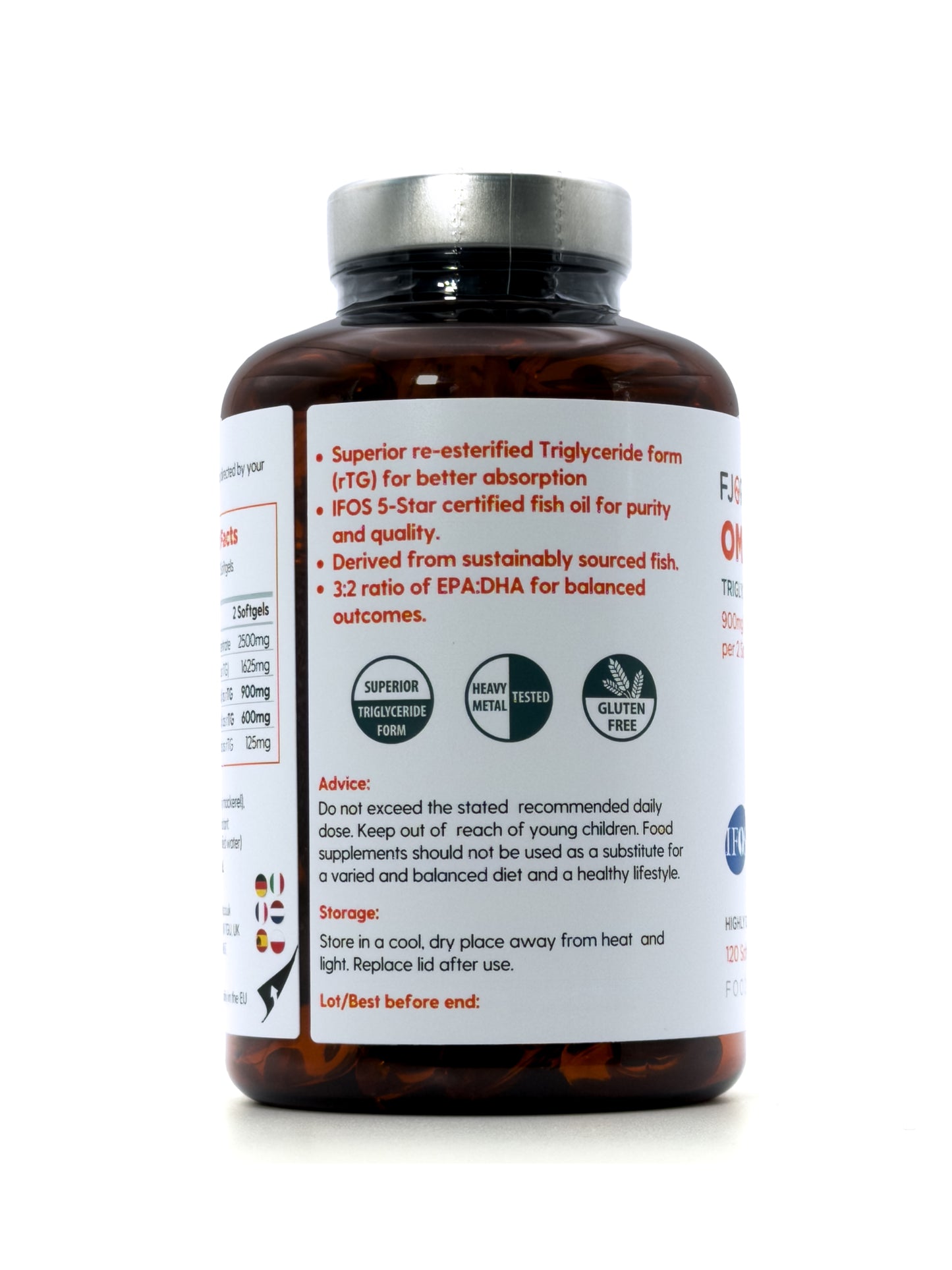 Omega-3 TG | Forma di trigliceridi | Certificato IFOS | 900 mg di EPA e 600 mg di DHA per 2 capsula molle | 120 capsule | [Solo consegne nell'UE e nel Regno Unito]