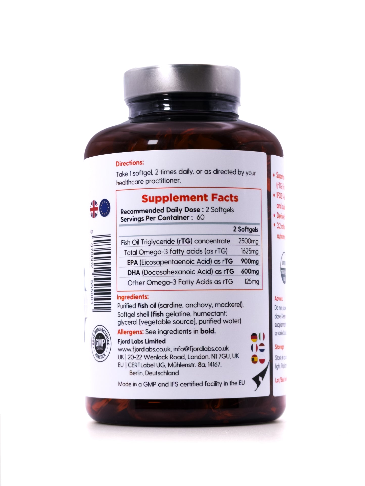 Omega-3 TG | Forma di trigliceridi | Certificato IFOS | 900 mg di EPA e 600 mg di DHA per 2 capsula molle | 120 capsule | [Solo consegne nell'UE e nel Regno Unito]